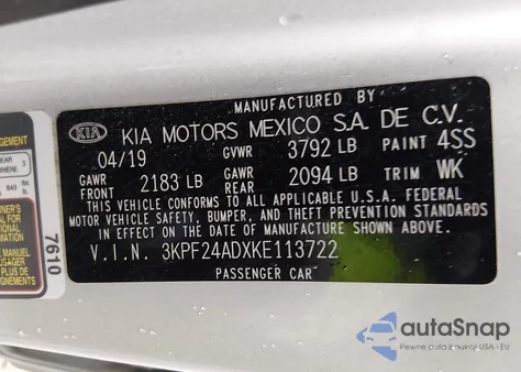2019 Kia Forte Lxs from USA, damaged, VIN 3KPF24ADXKE113722